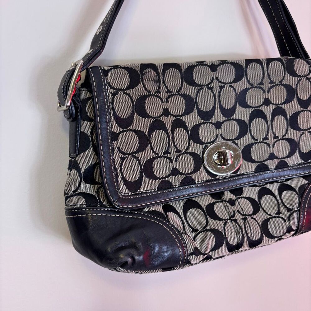 Coach Hampton Black and Grey Monogram Black Leather Shoulder Purse - Picture 4 of 8